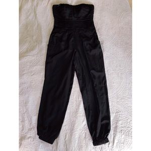 Black bebe strapless jumpsuit